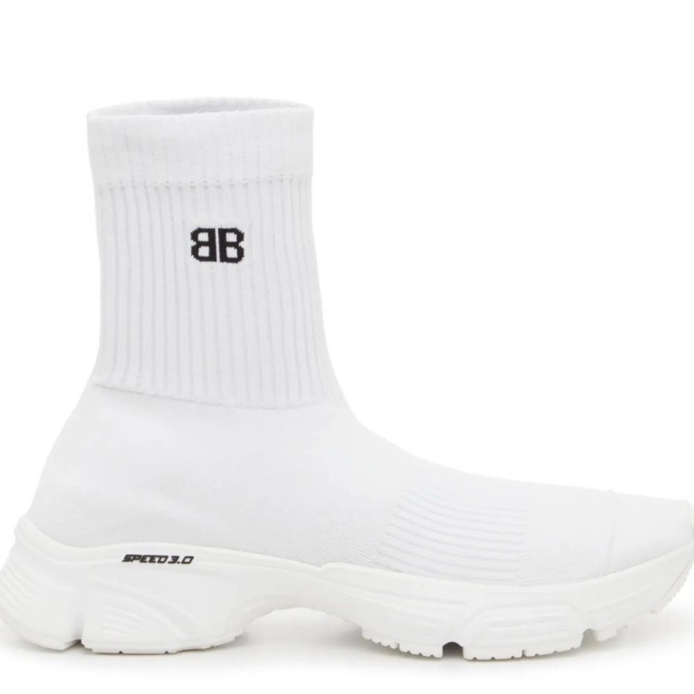 Balenciaga Speed 3.0 Knit High Top Sock Sneakers in White, New, Size 40 - Picture 16 of 16